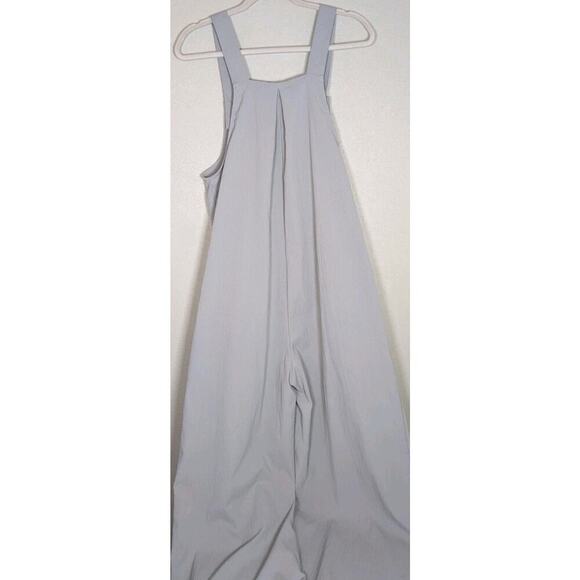 Women's Palazzo Overall Jumpsuit Romper L Beige Tan Neutral Color Big Bib Pocket - Picture 4 of 11